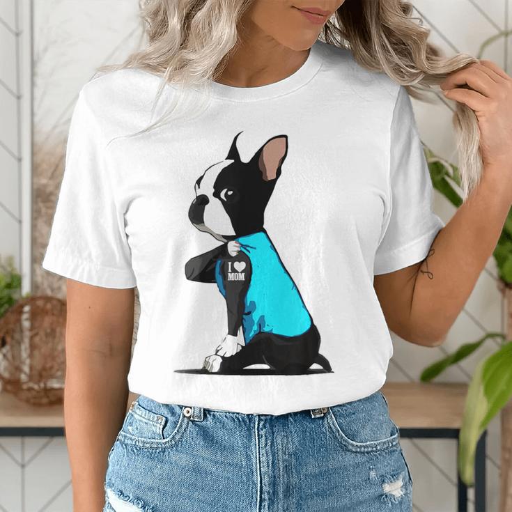 Boston Terrier Tattoos I Love Mom Women's T-Shirt, Boston Terrier Mom Shirts, funny gift
