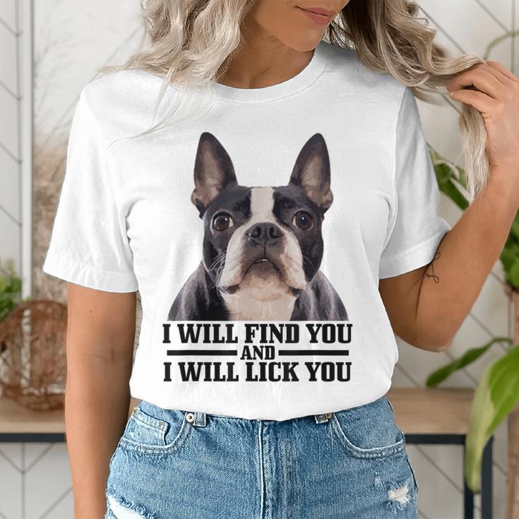 Boston Terrier Will Find And Lick You Bostie Mom Women's T-Shirt, Boston Terrier Mom Shirts, funny gift