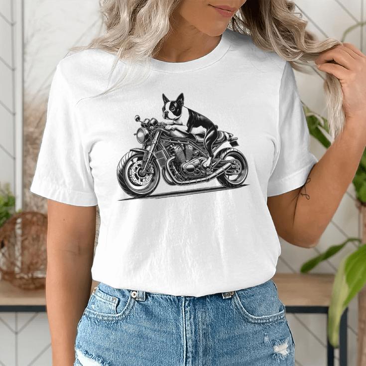 Cool Boston Terrier Riding a Motorcycle Biker Dog Lover For Men Women Kids Women's T-Shirt, Boston Terrier Riding Shirts, funny gift