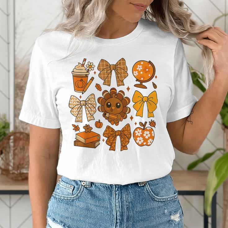 Coquette Teach Teacher Bows Thanksgiving Turkey Fall Autumn Women's T-Shirt, funny gift Coquette Teach Teacher Bows Thanksgiving Turkey Fall Autumn Women's T-Shirt, funny gift