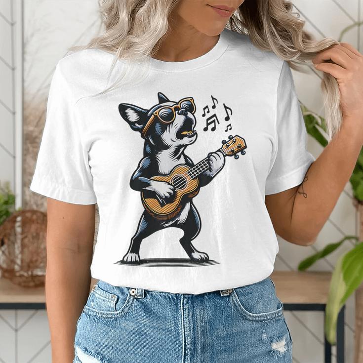 Dog Playing Guitar Singing Boston Terrier For Men Women Girls Kids Women's T-Shirt, funny gift