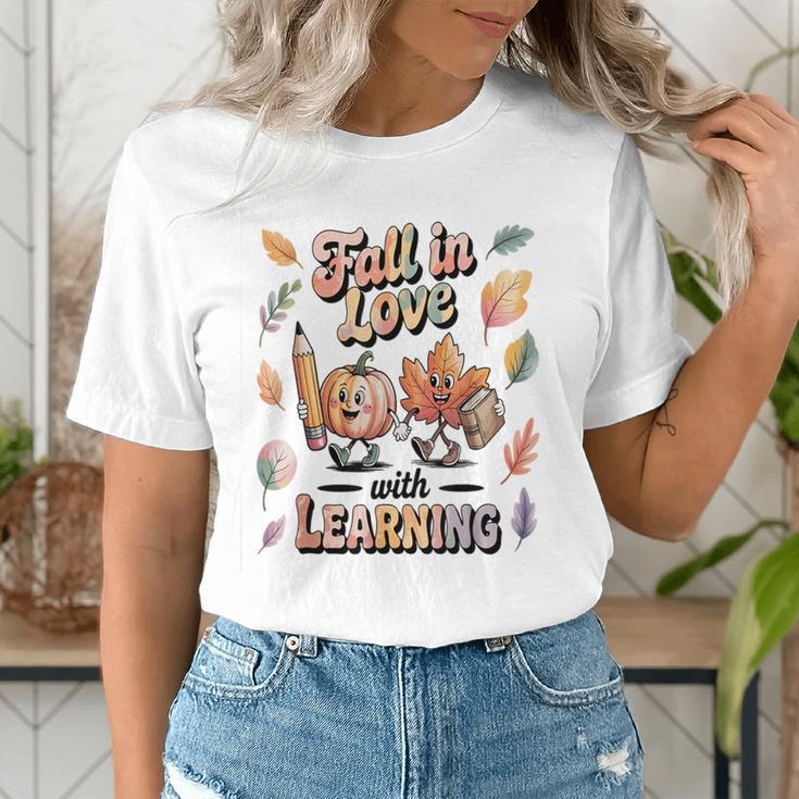 Fall In Love With Learning Teacher Autumn School Women's T-Shirt, funny gift Fall In Love With Learning Teacher Autumn School Women's T-Shirt, funny gift