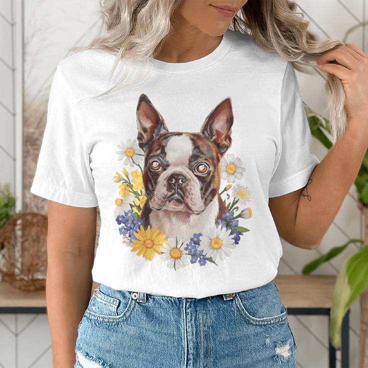 Floral Boston Terrier Women's T-Shirt, funny gift