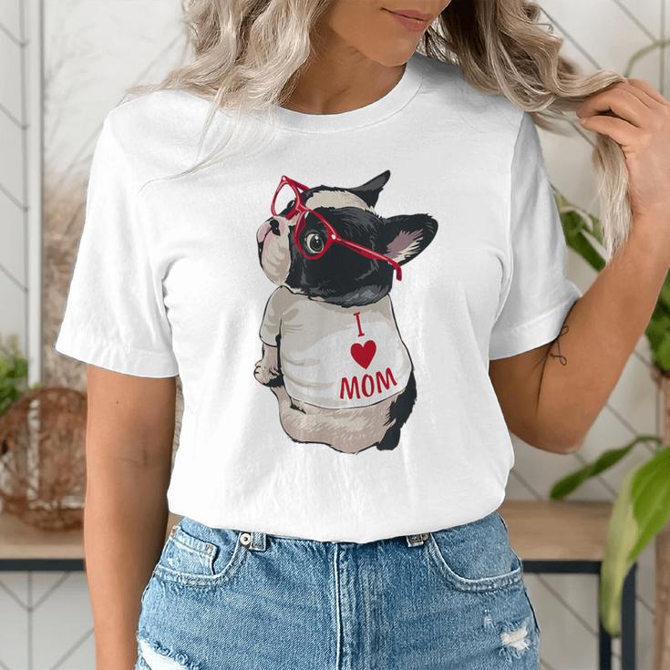 Girls I Heart Mom Love Mama Boston Terrier Dog Lover Women's T-Shirt, Boston Terrier Mom Shirts, funny gift