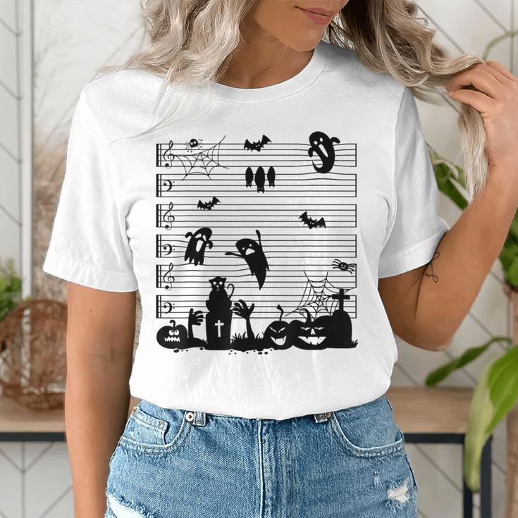 Halloween Music Note Clefs Spooky Ghost For Music Teacher Women's T-Shirt, funny gift