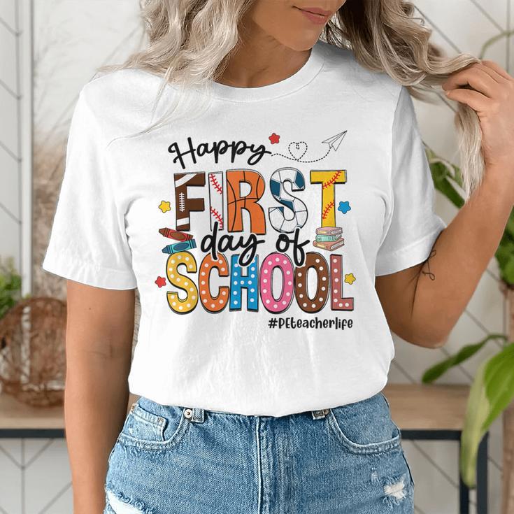 Happy First Day Of School PE Teacher Life Back To School Women's T-Shirt, Pe Teacher Shirts, funny gift Happy First Day Of School PE Teacher Life Back To School Women's T-Shirt, Pe Teacher Shirts, funny gift