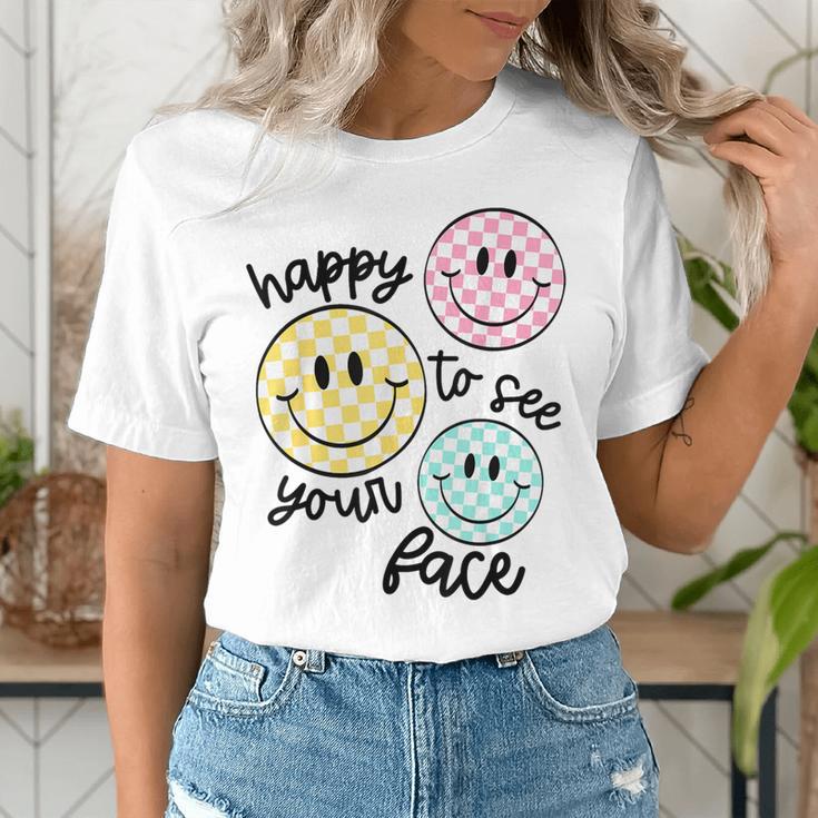 Happy To See Your Face Smile Face Teacher Back To School Women's T-Shirt, funny gift Happy To See Your Face Smile Face Teacher Back To School Women's T-Shirt, funny gift