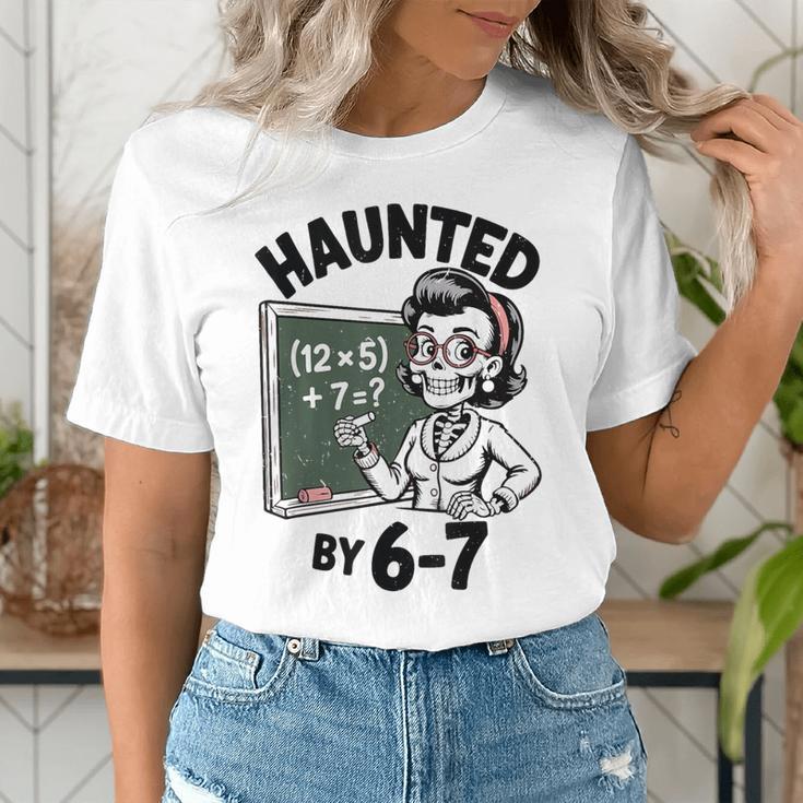 Haunted 67 Skeleton Math Teacher Halloween Costume Math Pun Women's T-Shirt, funny gift