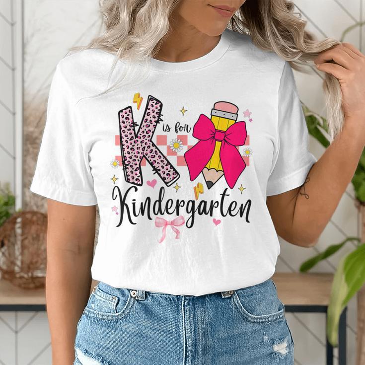 K Is For Kindergarten Teacher Coquette Bow Back To School Women's T-Shirt, funny gift