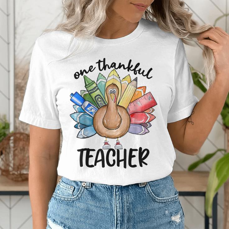 One Thankful Teacher Turkey Pencil Thanksgiving Teachers Women's T-Shirt, funny gift