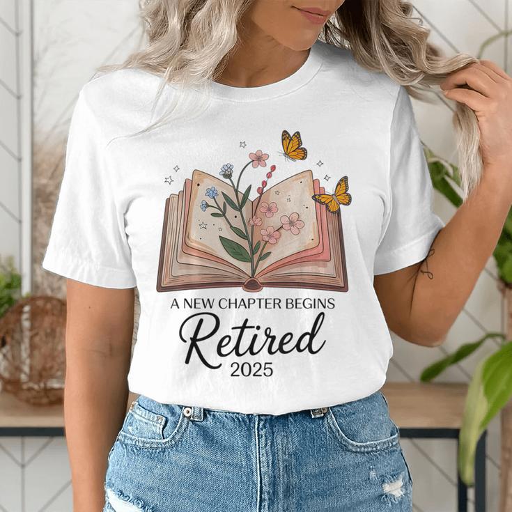 Retired 2025 A New Chapter Begins Retirement Teacher Book Women's T-Shirt, funny gift