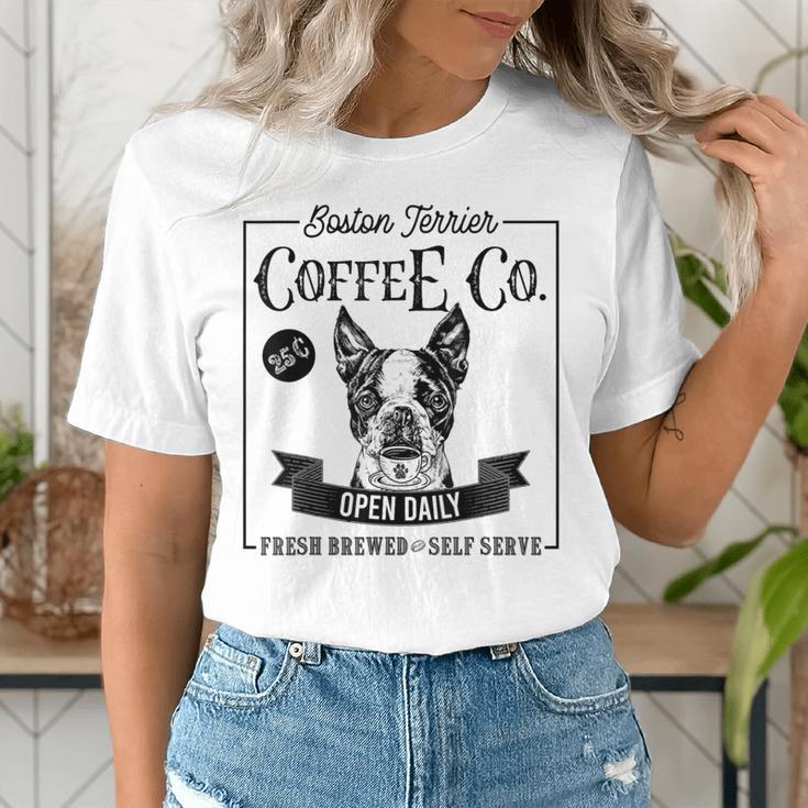 Retro Boston Terrier Coffee Dog Mom Coffee Lover Women's T-Shirt, Boston Terrier Mom Shirts, funny gift