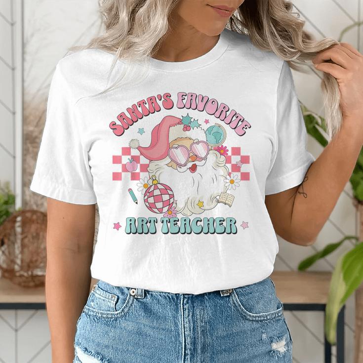 Retro Pink Christmas Santa's Favorite Art Teacher Artist Women's T-Shirt, funny gift