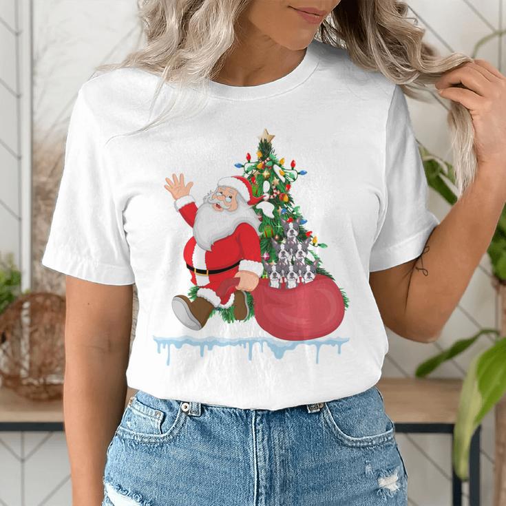 Santa Ugly Christmas Tree Lights Boston Terrier Dog Lover Women's T-Shirt, Boston Terrier Christmas Shirts, funny gift