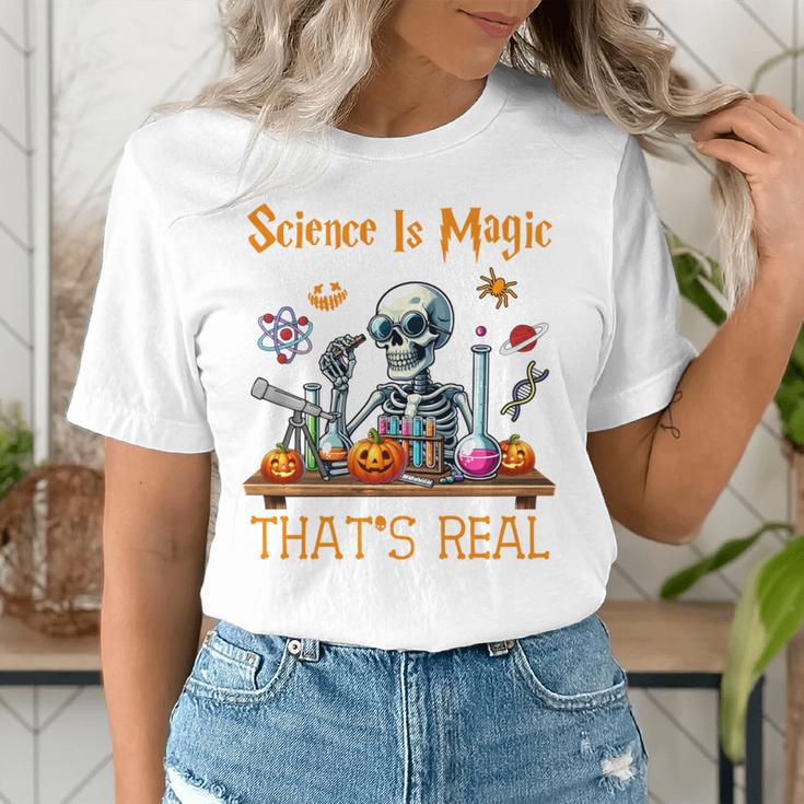Science Is Magic Halloween Skeleton Students Teacher Women's T-Shirt, Science Teacher Shirts, funny gift