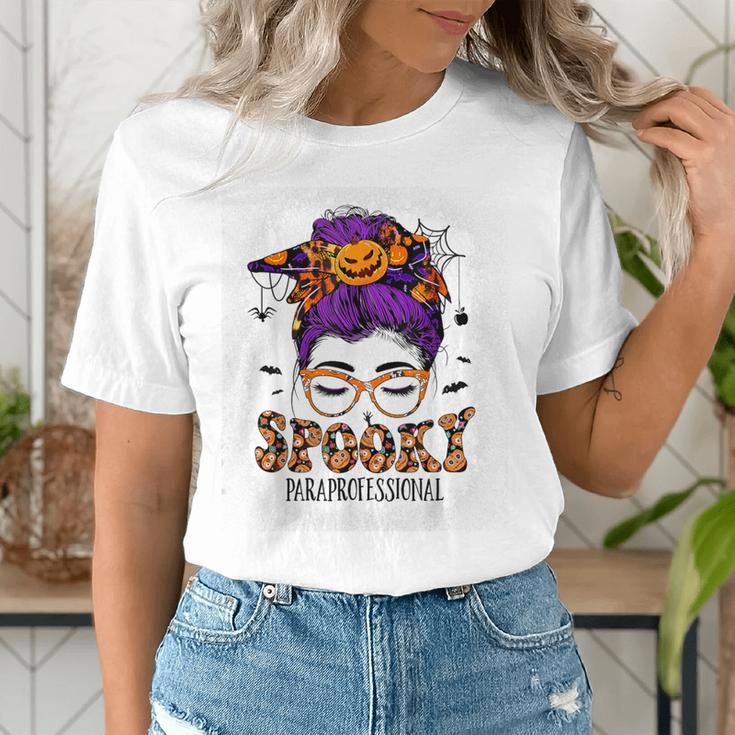 Spooky Paraprofessional Life Halloween Messy Bun Teacher For Men Women Women's T-Shirt, funny gift Spooky Paraprofessional Life Halloween Messy Bun Teacher For Men Women Women's T-Shirt, funny gift