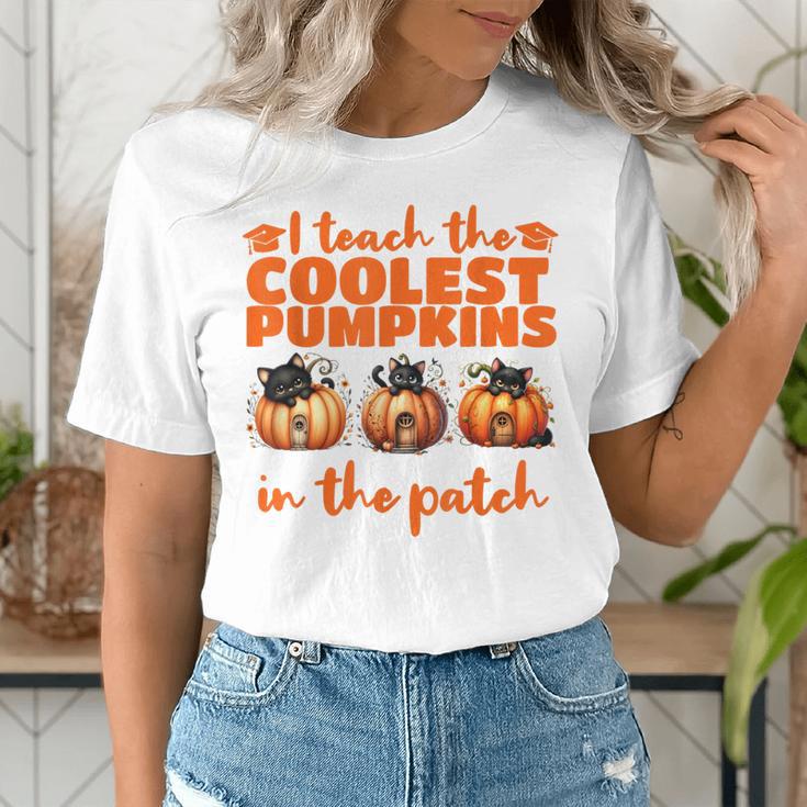 I Teach The Cutest Pumpkins Halloween Teacher Cat Lover Women's T-Shirt, funny gift