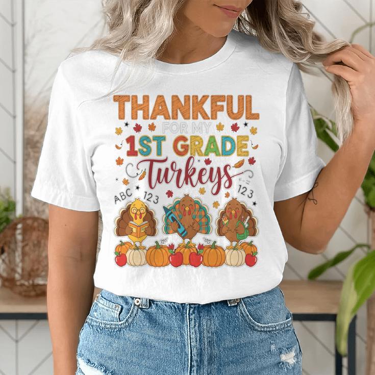 Teach Thanksgiving Teacher Thankful For My 1st Grade Turkeys Women's T-Shirt, funny gift