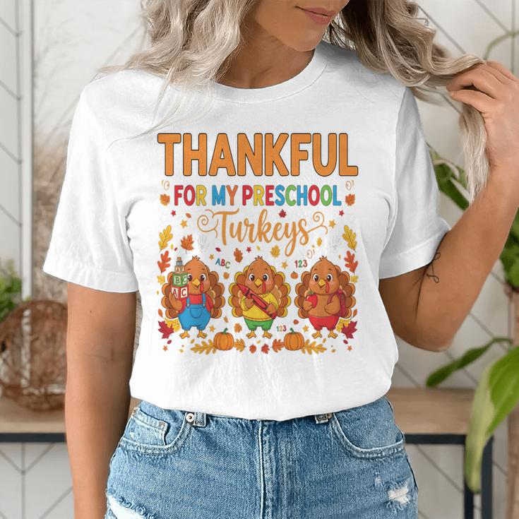 Teach Thanksgiving Teacher Thankful For My Preschool Turkeys Women's T-Shirt, funny gift Teach Thanksgiving Teacher Thankful For My Preschool Turkeys Women's T-Shirt, funny gift