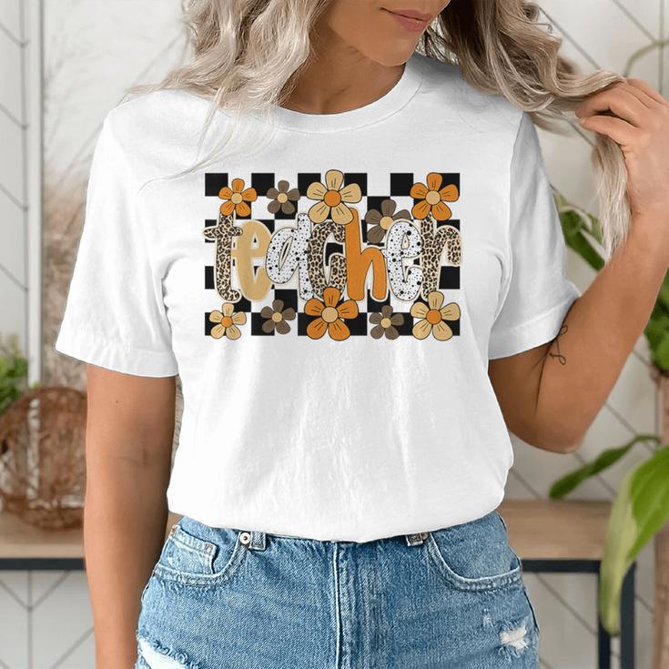 Teacher Appreciation Boho Floral Leopard Checkered Women's T-Shirt, funny gift