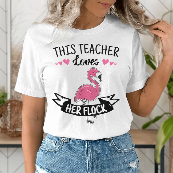 This Teacher Loves Her Flock Cute Flamingo Teacher Women's T-Shirt, funny gift This Teacher Loves Her Flock Cute Flamingo Teacher Women's T-Shirt, funny gift