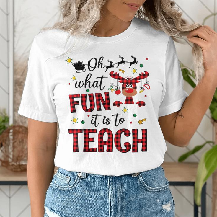 Teachers Oh What Fun It Is To Teach Cute Red Plaid Reindeer Women's T-Shirt, funny gift