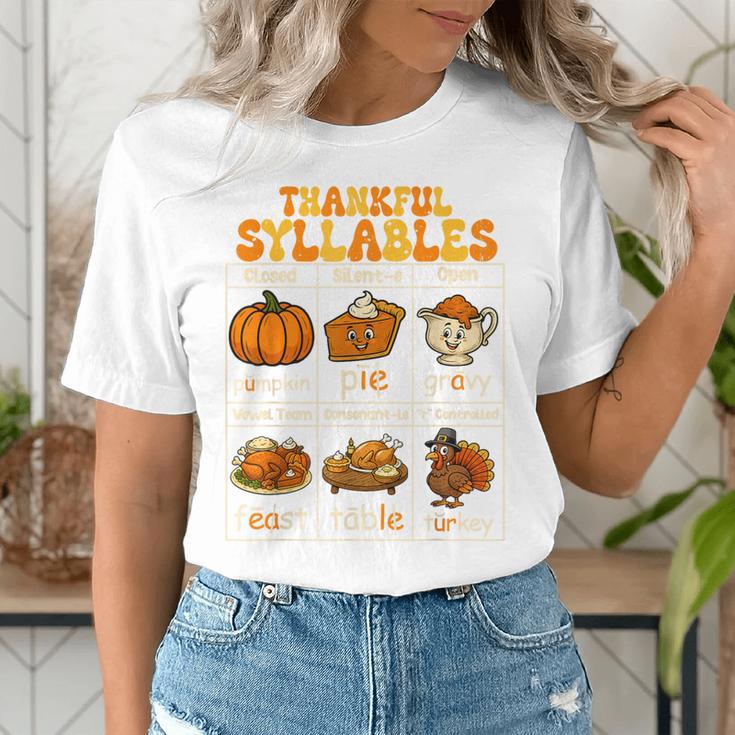 Thankful Syllables Teacher Thanksgiving Educational Kids Women's T-Shirt, funny gift Thankful Syllables Teacher Thanksgiving Educational Kids Women's T-Shirt, funny gift