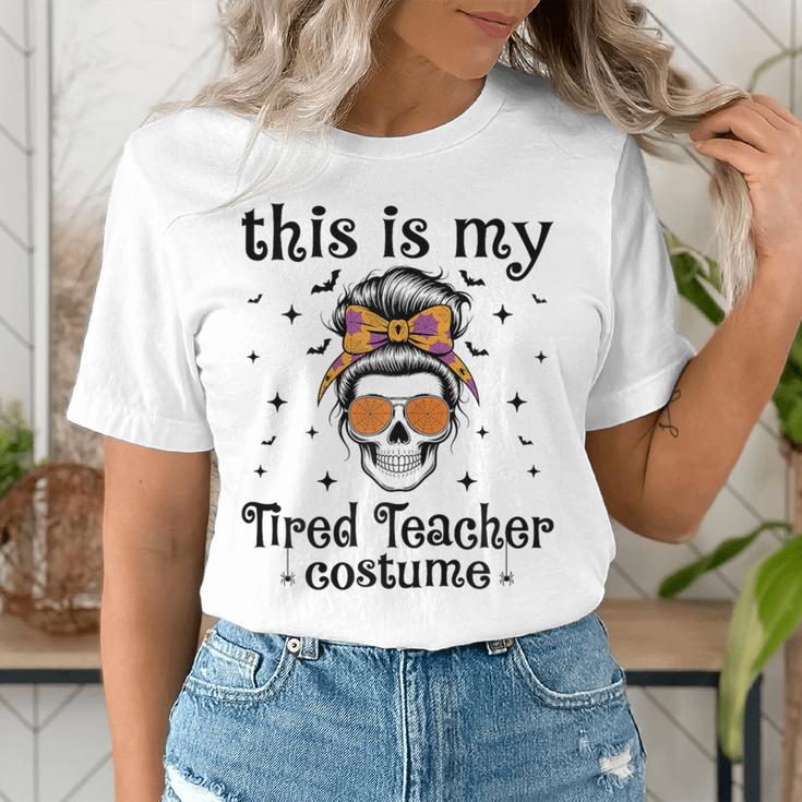 This Is My Tired Teacher Costume Skull Halloween Messy Bun Women's T-Shirt, funny gift This Is My Tired Teacher Costume Skull Halloween Messy Bun Women's T-Shirt, funny gift