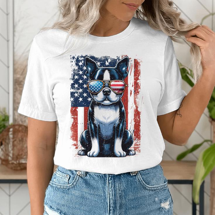 Vintage Boston Terrier Dog American US USA Flag Pets Dogs Women's T-Shirt, American Boston Terrier Shirts, funny gift