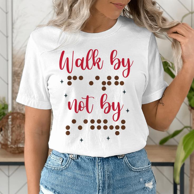 Visually Impaired Teacher Braille Bible Verse Walk By Faith Women's T-Shirt, funny gift