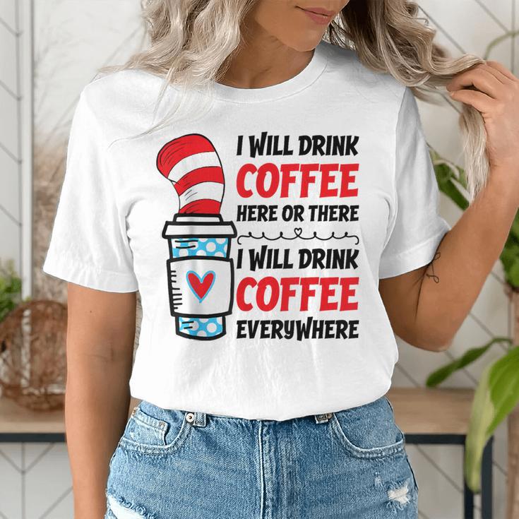 I Will Drink Coffee Here Or There Funny Teacher Teaching Men Women Girls Kids Women's T-Shirt, funny gift