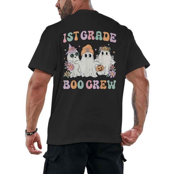1st Grade Boo Crew Groovy Halloween Floral Ghost Kid Teacher Men's Back Print T-Shirt