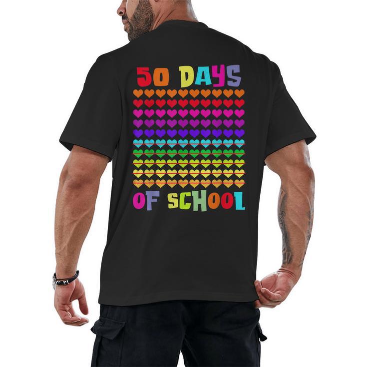 50 Days Of School Hearts Teacher Happy 50th Day Of School Men's Back Print T-Shirt