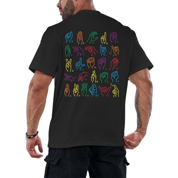 ABC Sign Language Chart Teacher Hand Letter Alphabet ASL Men's Back Print T-Shirt