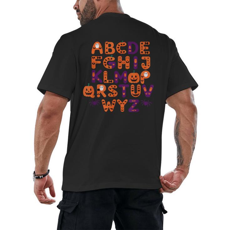 ABCs Learning Kindergarten Teacher Halloween Alphabet Men's Back Print T-Shirt