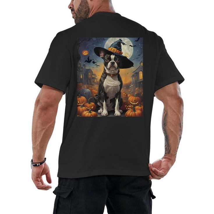 Aesthetic Halloween Boston Terrier Dog Witch Pumpkin For Men Women Kids Men's Back Print T-Shirt