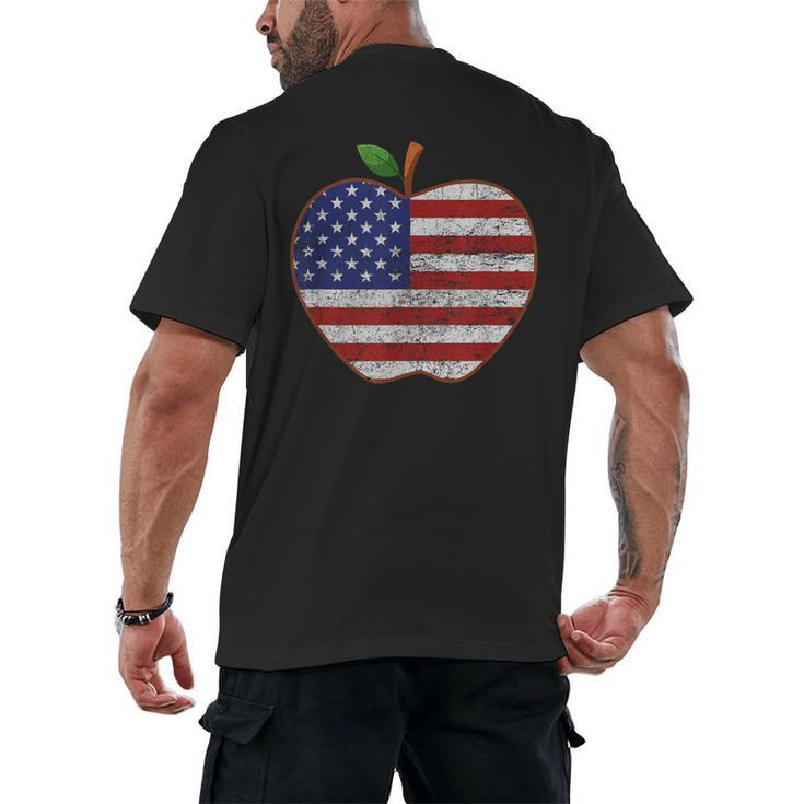 American Flag Teachers Students Apple 4th Of July Vintage Men's Back Print T-Shirt