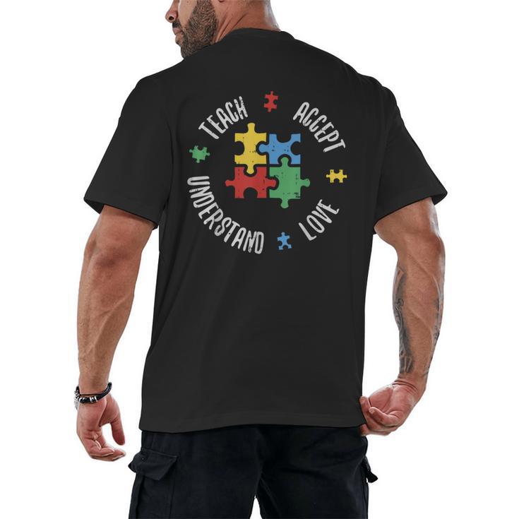 Autism Awareness Teacher Shirt Teach Accept Understand Love Men's Back Print T-Shirt