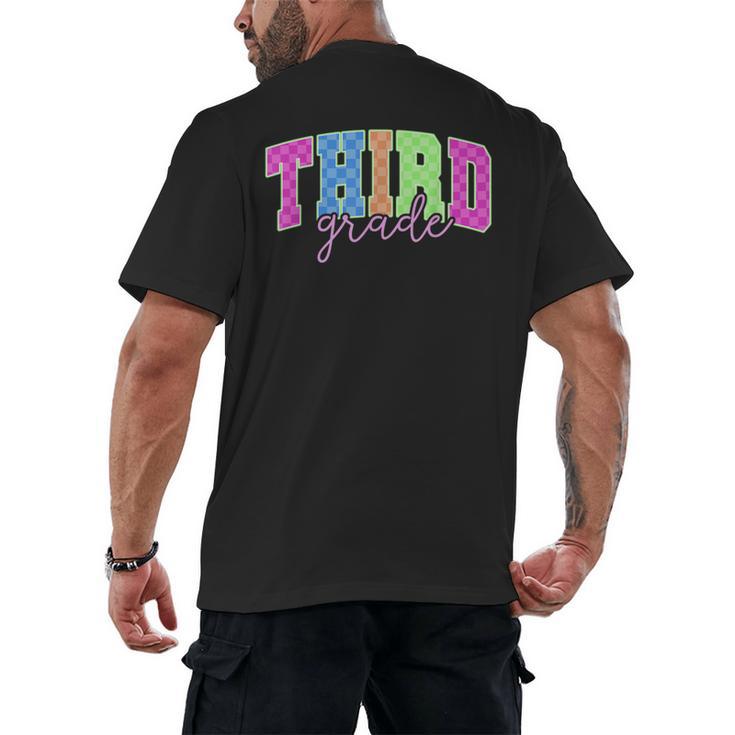 Back To School Neon Checkered Third Grade Colorful Teacher Men's Back Print T-Shirt