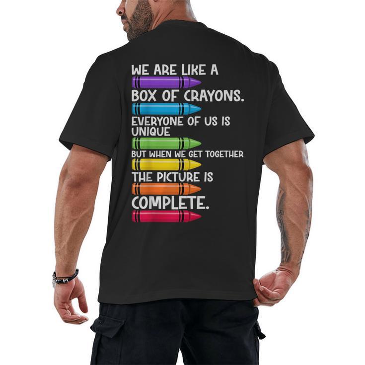 Back To School Teacher We Are Like A Box Of Crayons Men's Back Print T-Shirt