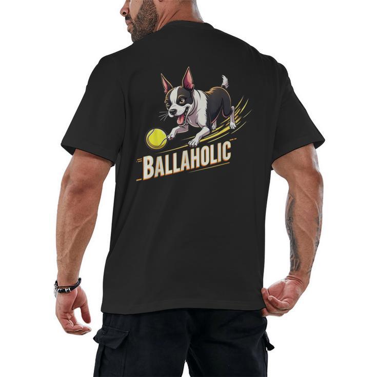 Ballaholic Boston Terrier Dog Chasing Bostie Ball Men's Back Print T-Shirt