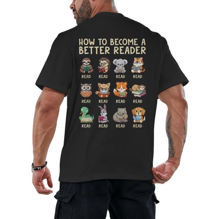 How To Become A Better Reader Animals Reading Teacher Men's Back Print T-Shirt