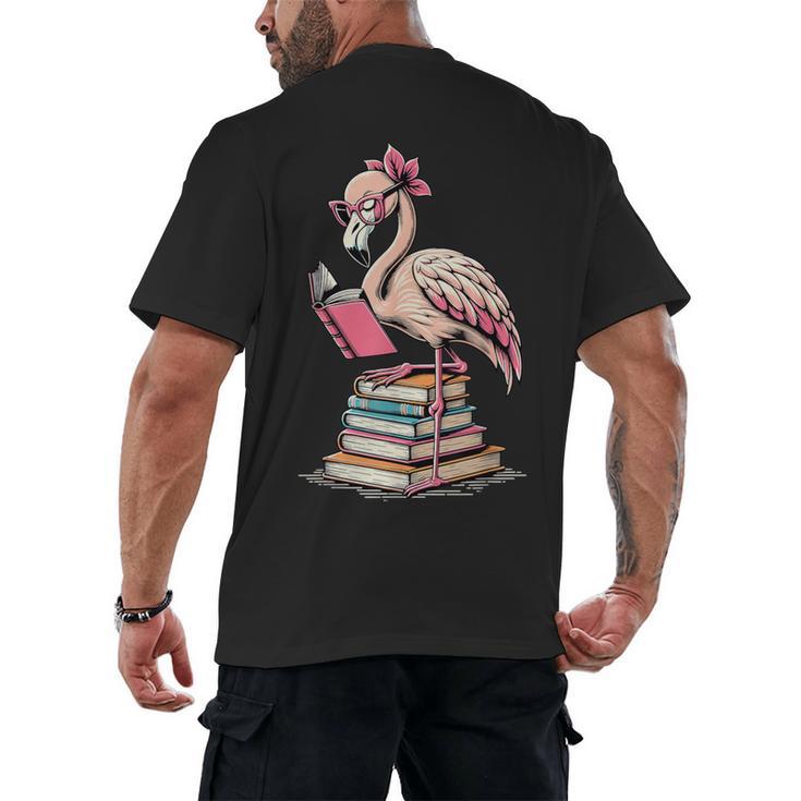 Book Lover Cute Flamingo Reading Teacher Librarian Women Men's Back Print T-Shirt