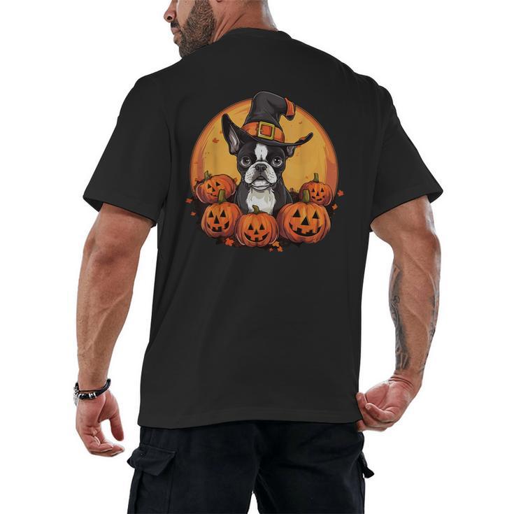 Boston Terrier Bostie Dog Breed Pet Halloween Pumpkins Men's Back Print T-Shirt