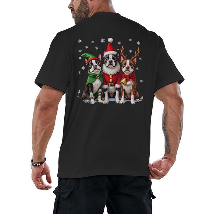 Boston Terrier Christmas Dogs Santa Reindeer Elf Men's Back Print T-Shirt