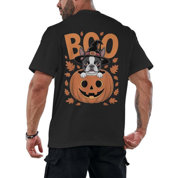 Boston Terrier Costume On Pumpkin Halloween Boston Terrier Men's Back Print T-Shirt