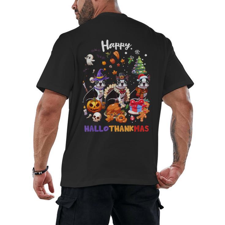 Boston Terrier Dog Christmas Happy Hallothankmas Halloween For Men Women Kids Men's Back Print T-Shirt