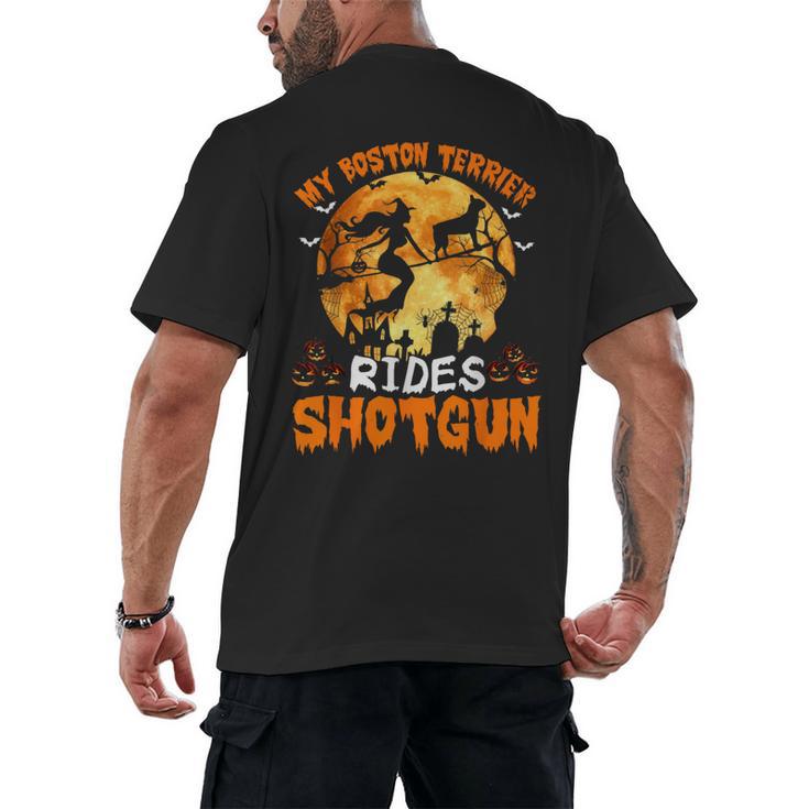 My Boston Terrier Dog Rides Shotgun Witch Halloween Men Women Men's Back Print T-Shirt