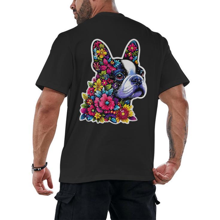 Boston Terrier Floral Vintage Dog Mom Distressed Men Women Kids Men's Back Print T-Shirt