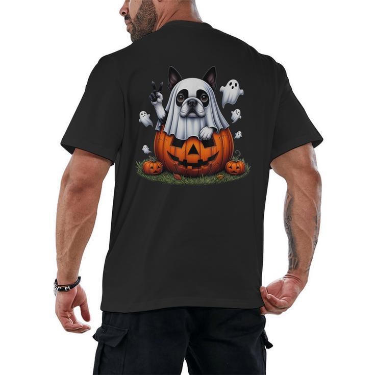 Boston Terrier Ghost Boo Halloween Kids Men's Back Print T-Shirt